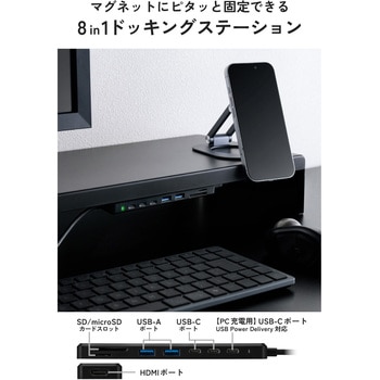 注文コード:82930201 USB Type-C ハブ ドッキングステーション 8in1 USB-C×3 USB-A×2 HDMI 4K/60Hz microSD&SDカードリーダー - エレコム