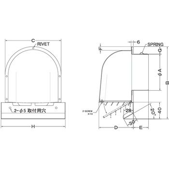 注文コード:82953651,82955918,82956180 外壁用アルミ製換気口 深型フード(ワイド水切り付) 大口径 ガラリ型 下部開閉タイプ - 西邦工業