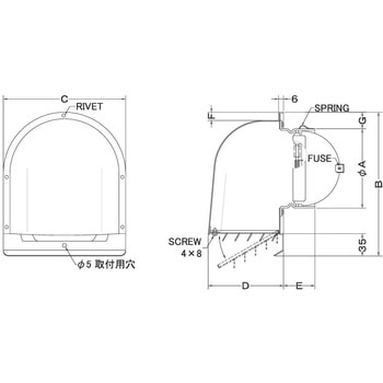 注文コード:82953730,82954335,82956101,82956250 外壁用アルミ製換気口 深型フード ガラリ型 下部開閉タイプ 防火ダンパー付 - 西邦工業