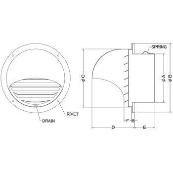 注文コード:82953818,82954956,82955586,82956950 外壁用アルミ製換気口 セルフード 同芯ガラリ型 - 西邦工業