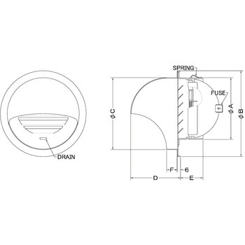 注文コード:82954019,82955839 外壁用アルミ製換気口 セルフード 偏芯ガラリ型 防火ダンパー付 - 西邦工業