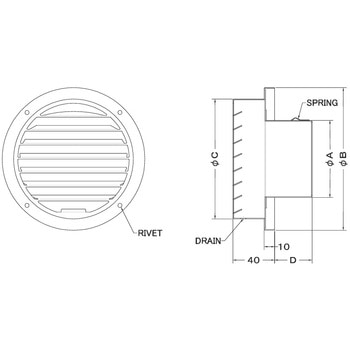 注文コード:82954125,82956916 外壁用アルミ製換気口 ベントキャップ 大口径 低圧損(厚型) - 西邦工業