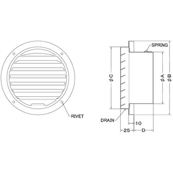 注文コード:82954780,82955611,82956645 外壁用アルミ製換気口 ベントキャップ 大口径(薄型) - 西邦工業