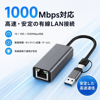 注文コード:82957607 USB-A・USB Type-C両対応 有線LANアダプター 1000Mbps - ZATTA