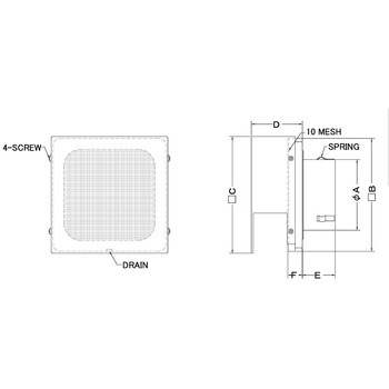 注文コード:82957957,82958167,82958587,82958736 外壁用アルミ製換気口 角型フラットフード 角金網型10メッシュ - 西邦工業