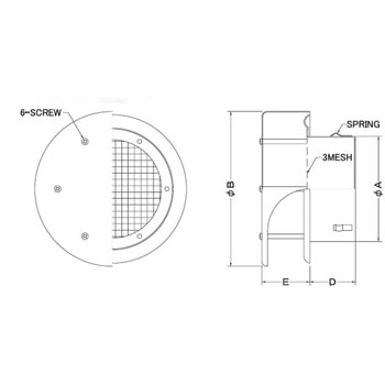 注文コード:82958027,82958605 外壁用アルミ製換気口 薄型フラットフード 大口径 金網型3メッシュ - 西邦工業
