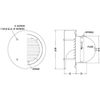 注文コード:82958097,82958271,82958499,82959050 外壁用アルミ製換気口 薄型フラットフード ガラリ型 防火ダンパー付 - 西邦工業