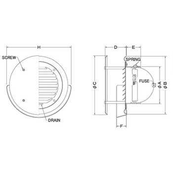 注文コード:82958149,82958551,82958928,82959068 外壁用アルミ製換気口 フラットカバー付換気口 ガラリ型 水切り付 防火ダンパー付 - 西邦工業