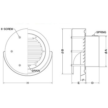 注文コード:82958185,82959007 外壁用アルミ製換気口 薄型フラットフード(水切り付) 大口径 ガラリ型 - 西邦工業