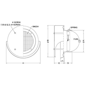 注文コード:82958210,82958228,82958955,82958998 外壁用アルミ製換気口 薄型フラットフード(水切り付) 金網型3メッシュ 防火ダンパー付 - 西邦工業
