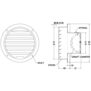 注文コード:82958411,82959016 外壁用アルミ製換気口 ベントキャップ 逆風防止ダンパー付 低圧損 - 西邦工業