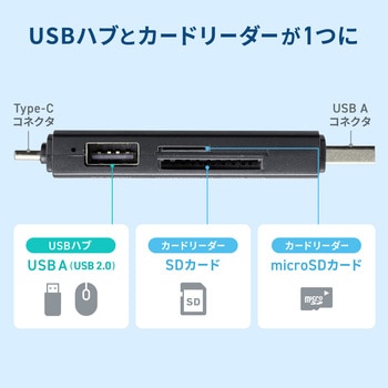 注文コード:88460027 カードリーダー USB 5Gbps TypeC/TypeA SD+microSD - サンワサプライ