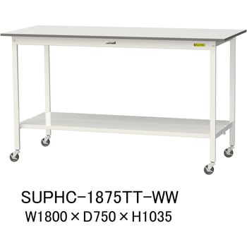 注文コード:88941806 軽量作業台/耐荷重128kg_移動式_全面棚付_ワークテーブル150シリーズ_低圧メラミン天板 山金工業