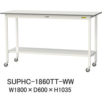 注文コード:88941815 軽量作業台/耐荷重128kg_移動式_全面棚付_ワークテーブル150シリーズ_低圧メラミン天板 山金工業