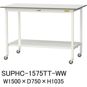 注文コード:88941824 軽量作業台/耐荷重128kg_移動式_全面棚付_ワークテーブル150シリーズ_低圧メラミン天板 山金工業