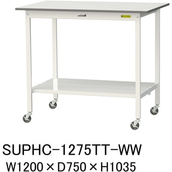 注文コード:88941842 軽量作業台/耐荷重128kg_移動式_全面棚付_ワークテーブル150シリーズ_低圧メラミン天板 山金工業