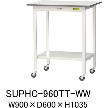 注文コード:88941876 軽量作業台/耐荷重128kg_移動式_全面棚付_ワークテーブル150シリーズ_低圧メラミン天板 山金工業