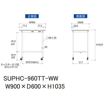 注文コード:88941876 軽量作業台/耐荷重128kg_移動式_全面棚付_ワークテーブル150シリーズ_低圧メラミン天板 山金工業