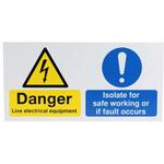 RS PRO 危険警告ラベル Danger Live Electrical Equipment - Isolate for Safe Working or if Fault Occurs 英語語 PP 黒/青/白/黄 電気 サイン RS PRO