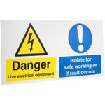 RS PRO 危険警告ラベル Danger Live Electrical Equipment - Isolate for Safe Working or if Fault Occurs 英語語 プラスチック 黒/青/黄 電気 サイン RS PRO