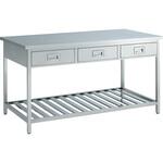 L79AEF S01 ステンレス実験台・作業台 片面 アジャスタータイプ 棚付 引出し付 1500×600×800mm オカムラ(岡村製作所)