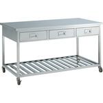 L772EG S01 ステンレス実験台・作業台 片面 キャスタータイプ 棚付 引出し付 1800×600×850mm オカムラ(岡村製作所)