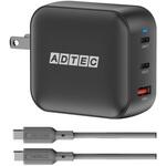Power Delivery対応 GaN AC充電器/100W/USB Type-A 1ポート Type-C 2ポート/ブラック & Type-C to Cケーブルセット アドテック Power Delivery対応 GaN AC充電器/100W/USB Type-A 1ポート Type-C 2ポート/ブラック & Type-C to Cケーブルセット アドテック