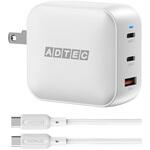 Power Delivery対応 GaN AC充電器/100W/USB Type-A 1ポート Type-C 2ポート/ホワイト & Type-C to Cケーブルセット アドテック Power Delivery対応 GaN AC充電器/100W/USB Type-A 1ポート Type-C 2ポート/ホワイト & Type-C to Cケーブルセット アドテック
