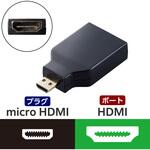 HDMI変換アダプタ 【Micro HDMI(タイプD)オス - HDMI(タイプA)メス】 4K 60P スリムコネクタ エレコム