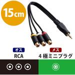 ビデオケーブル 変換 ミニピンプラグ-RCAピンジャック×3 映像ケーブル 15cm ブラック エレコム