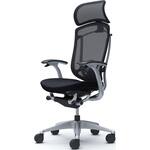 コンテッサセコンダ、固定肘、固定ヘッド、座クッション、ハンガー無、ランバー付、ブラックB、シルバー、脚シルバー、ウレタン オカムラ(岡村製作所)