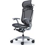 コンテッサセコンダ、固定肘、固定ヘッド、座メッシュ、ハンガー付、ランバー無、グレーB、シルバー、脚シルバー、ウレタン オカムラ(岡村製作所)
