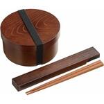 TW-12 曲げわっぱ風 弁当箱 箸と箸ケースのセット(袋入) 丸型 カクセー