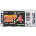 マンガン乾電池 単2形 4本パック 水銀0使用 オーム電機 マンガン乾電池 単2形 4本パック 水銀0使用 オーム電機
