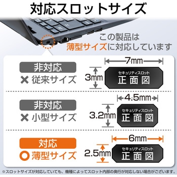 セキュリティワイヤー シリンダー錠 Nano Saver(2.5×6)互換 通常キー ESL-702 セキュリティケーブル パソコン エレコム