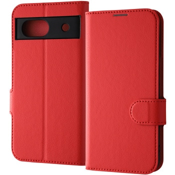 Google Pixel 8a Like standard 耐衝撃 手帳型レザーケース シンプル マグネット/レッド レイ・アウト