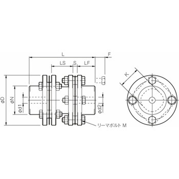 サーボフレックスカップリング SFS-G(ダブルエレメント・フローティングシャフト・下穴品) SFS-12G 三木プーリ