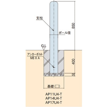 スチール製(鉄管製) ポールタイプ車止め(埋込400)Φ165.2 中部コーポレーション
