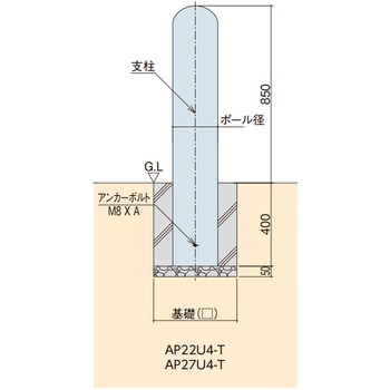 スチール製(鉄管製) ポールタイプ車止め(埋込400)Φ267.4 中部コーポレーション