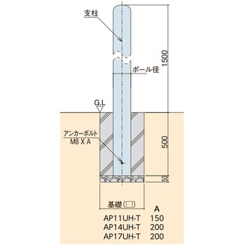 スチール製(鉄管製) ポールタイプ車止め(ロングピラー)Φ165.2 ベースプレートタイプ 中部コーポレーション