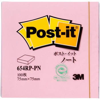 654RP-PN ポストイット 通常粘着ふせん ノート 75×75mm パステルカラー