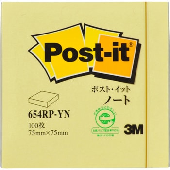 654RP-YN ポストイット 通常粘着ふせん ノート 75×75mm パステルカラー