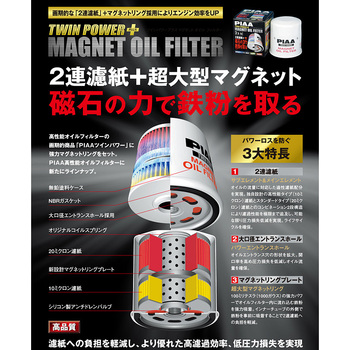 ツインパワーマグネットオイルフィルター PIAA 高付加価値オイルフィルター 【通販モノタロウ】