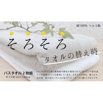 トルコ製バスタオル2色組 エーゲ海産コットン 林