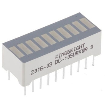 Kingbright LEDディスプレイ， 赤， ライトバー， 10セグメント， DC-10SURKWA KINGBRIGHT