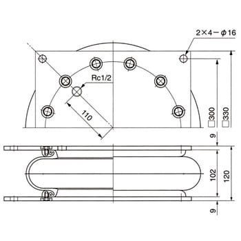 PSB-1-300P 空気バネベローズ形(取付プレート付き) 1個 倉敷化工