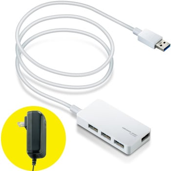 USBハブ 3.0 4ポート バスパワー セルフパワー ケーブル一体型 ケーブル長 1m ACアダプタ エレコム