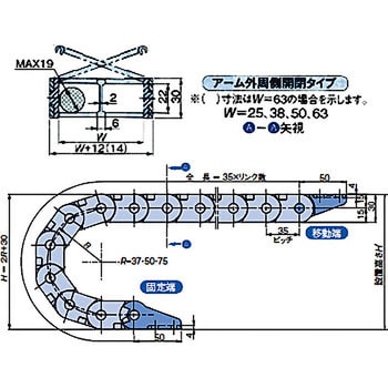 TKP35H22-30W50R50 TKP形 プラケーブルベヤ(TKP35H22形) 1リンク 椿本