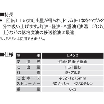 LP-32 手廻しドラムポンプ ハイリッターポンプ 1台 工進 【通販