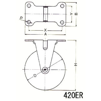 420ER 固定車(ゴム一体車輪) ハンマーキャスター